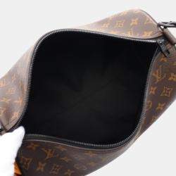 Louis Vuitton Brown Orange Coated Canvas Leather Monogram Macassar Soft Polochon Mm Handbag