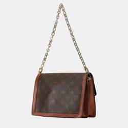 Pre Owned Louis Vuitton Brown Coated Canvas Leather Monogram Reverse Dauphine Mm Chain Shoulder Bag