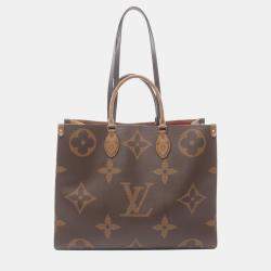 Louis Vuitton Brown Coated Canvas Leather On The Go Gm Monogram Giant Reverse Shoulder Bag