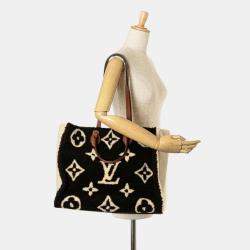 Pre Owned Louis Vuitton Brown Beige Mouton Monogram Teddy OnTheGo GM Tote Bag