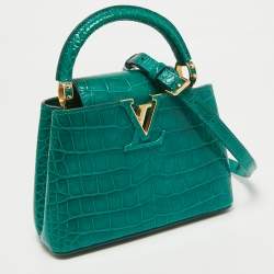Pre Owned Louis Vuitton Emerald Alligator Mini Capucines Bag