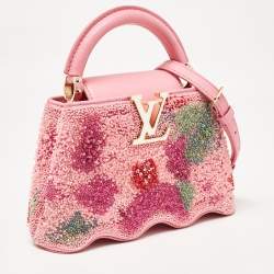 Louis Vuitton Rose Embroidered Satin Capucines Capushell Mini Bag