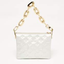 Pre Owned Louis Vuitton Silver Monogram Embossed Puffy Leather Coussin BB Bag