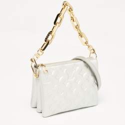 Pre Owned Louis Vuitton Silver Monogram Embossed Puffy Leather Coussin BB Bag