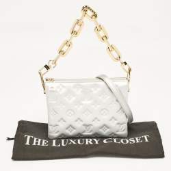 Pre Owned Louis Vuitton Silver Monogram Embossed Puffy Leather Coussin BB Bag