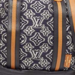 Pre Owned Louis Vuitton Blue Monogram Jacquard Fabric and Leather Limited Edition Aviator Bag
