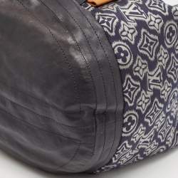Pre Owned Louis Vuitton Blue Monogram Jacquard Fabric and Leather Limited Edition Aviator Bag