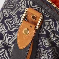 Pre Owned Louis Vuitton Blue Monogram Jacquard Fabric and Leather Limited Edition Aviator Bag