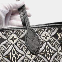 Louis Vuitton Black Ivory Gray Canvas Leather Monogram Jacquard Neverfull Since 1854 MM Tote Bag