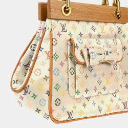 Louis Vuitton White Silk Satin Monogram Multicolor Abelia Top Handle Bag