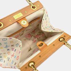 Louis Vuitton White Silk Satin Monogram Multicolor Abelia Top Handle Bag