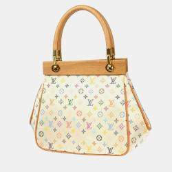 Louis Vuitton White Silk Satin Monogram Multicolor Abelia Top Handle Bag