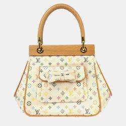 Louis Vuitton White Silk Satin Monogram Multicolor Abelia Top Handle Bag