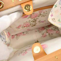 Louis Vuitton White Silk Satin Monogram Multicolor Abelia Top Handle Bag