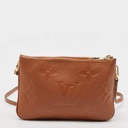 Pre Owned Louis Vuitton Caramel Monogram Giant Empreinte Leather Double Zip Pochette