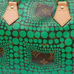 Pre Owned Louis Vuitton Green Monogram Canvas Yayoi Kusama Town Speedy 30 Bag w/Wallet