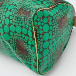 Pre Owned Louis Vuitton Green Monogram Canvas Yayoi Kusama Town Speedy 30 Bag w/Wallet