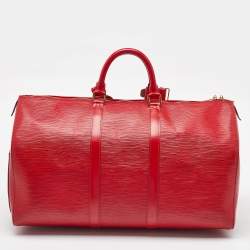 Pre Owned Louis Vuitton Red Epi Leather Keepall Bandouliere 50 Bag