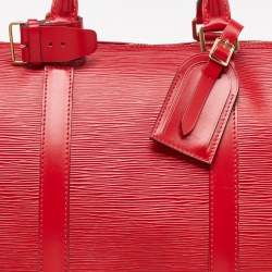 Pre Owned Louis Vuitton Red Epi Leather Keepall Bandouliere 50 Bag