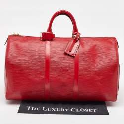 Pre Owned Louis Vuitton Red Epi Leather Keepall Bandouliere 50 Bag