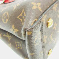 Louis Vuitton Brown/Red Monogram Canvas Flower Tote Bag