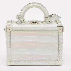 Louis Vuitton Silver Holographic Crocodile Petite Valise Bag
