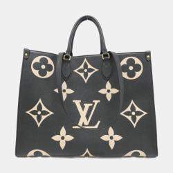 Pre Owned Louis Vuitton Beige Black Monogram Empreinte Leather OnTheGo GM Handbag