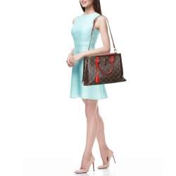 Pre Owned Louis Vuitton Red Monogram Canvas Flower Tote