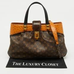 Louis Vuitton Ostrich, Snakeskin Trim and Monogram Canvas Waltz Oskar Bag