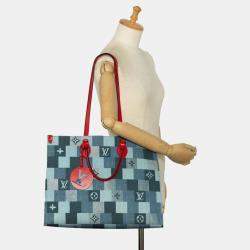 Louis Vuitton Blue Red Leather Monogram Denim OnTheGo GM Tote Bag