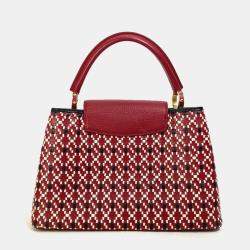 Pre Owned Louis Vuitton Red Woven Leather Capucines PM Handbag