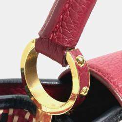 Pre Owned Louis Vuitton Red Woven Leather Capucines PM Handbag
