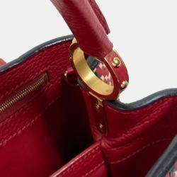 Pre Owned Louis Vuitton Red Woven Leather Capucines PM Handbag
