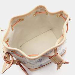 Pre Owned Louis Vuitton White Canvas Leather Nano Noe Monogram Jacquard Handbag 