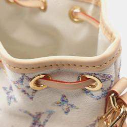 Pre Owned Louis Vuitton White Canvas Leather Nano Noe Monogram Jacquard Handbag 