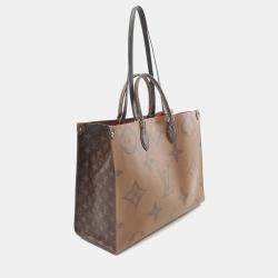 Louis Vuitton Brown Coated Canvas Leather On The Go Gm Monogram Giant Reverse Shoulder Bag 