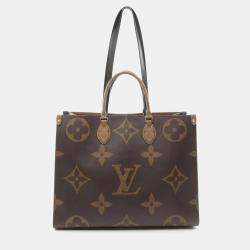 Louis Vuitton Brown Coated Canvas Leather On The Go Gm Monogram Giant Reverse Shoulder Bag 