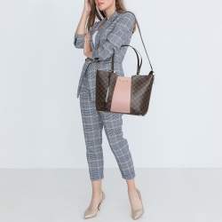 Pre Owned Louis Vuitton Magnolia Damier Ebene Canvas and Taurillon Leather Jersey Tote