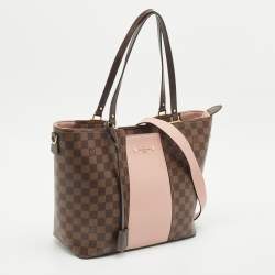 Pre Owned Louis Vuitton Magnolia Damier Ebene Canvas and Taurillon Leather Jersey Tote