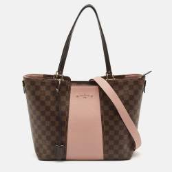 Pre Owned Louis Vuitton Magnolia Damier Ebene Canvas and Taurillon Leather Jersey Tote