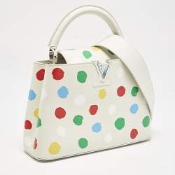 Pre Owned Louis Vuitton x Yayoi Kusama White Leather Painted Dots Capucines BB Bag