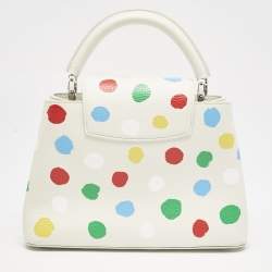 Pre Owned Louis Vuitton x Yayoi Kusama White Leather Painted Dots Capucines BB Bag