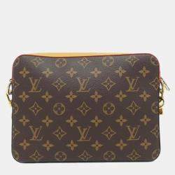 Pre Owned Louis Vuitton Marron Monogram Canvas Striped Squared Trio Messenger Bag