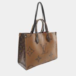 Pre Owned Louis Vuitton Beige and Brown Monogram Giant Reverse Canvas OnTheGo MM Tote Bag