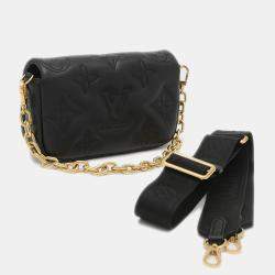 Louis Vuitton Black Leather Bubblegram Wallet on Strap
