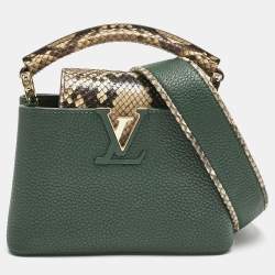Pre Owned Louis Vuitton Green/Beige Leather and Python Capucines Mini Bag