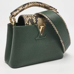 Pre Owned Louis Vuitton Green/Beige Leather and Python Capucines Mini Bag