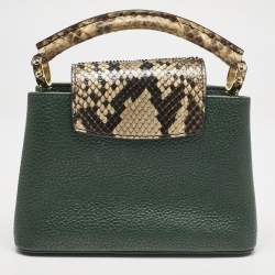 Pre Owned Louis Vuitton Green/Beige Leather and Python Capucines Mini Bag