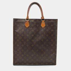 Pre Owned Louis Vuitton Sac Plat Hand Tote Bag Monogram Canvas Leather Brown