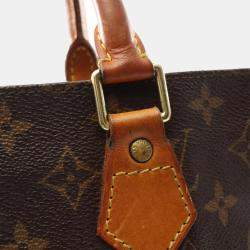 Pre Owned Louis Vuitton Sac Plat Hand Tote Bag Monogram Canvas Leather Brown